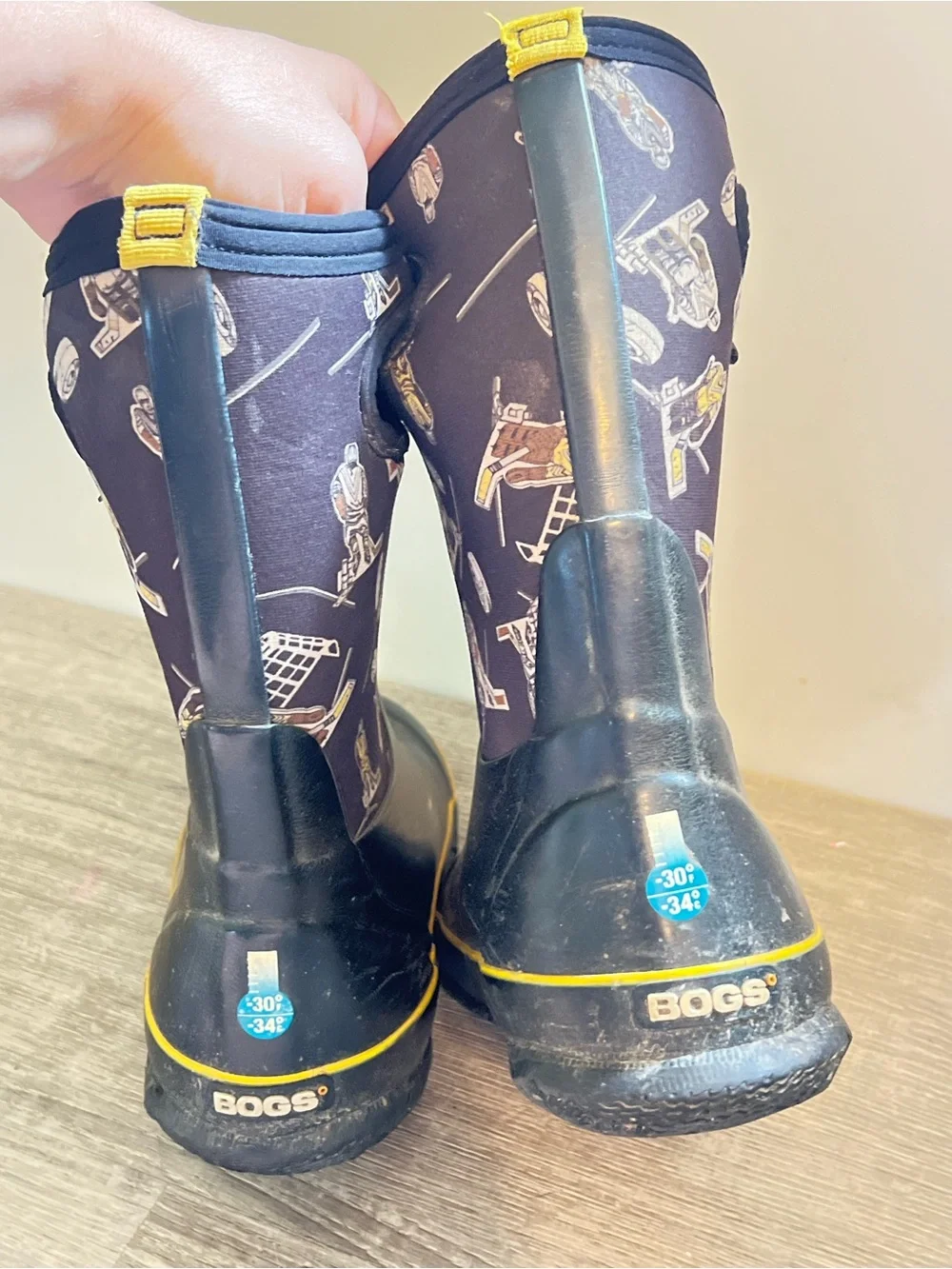 Bogs Black and Yellow Kids Hockey Graphic Rain Boots